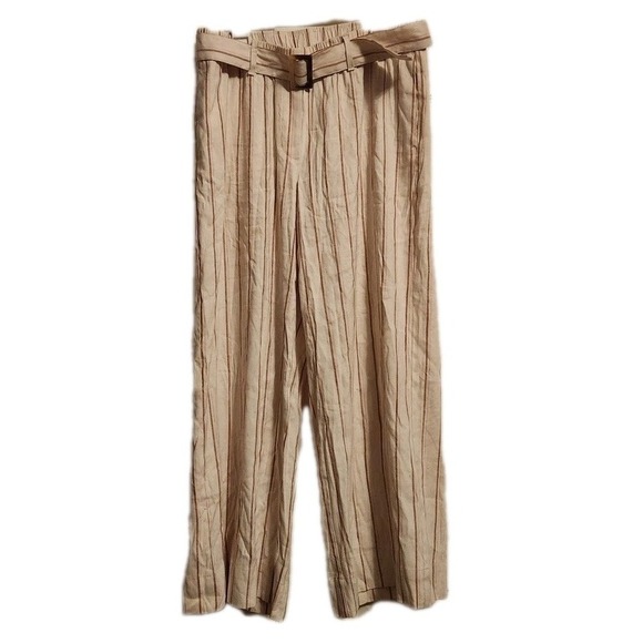 J. Jill Pants - J. Jill Cream & Pink Striped Cropped Ankle Linen Pants Small
